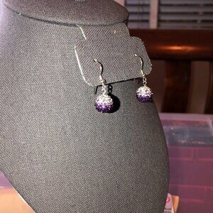 Purple Swarovski Crystals Sterling Silver Dangle Earrings